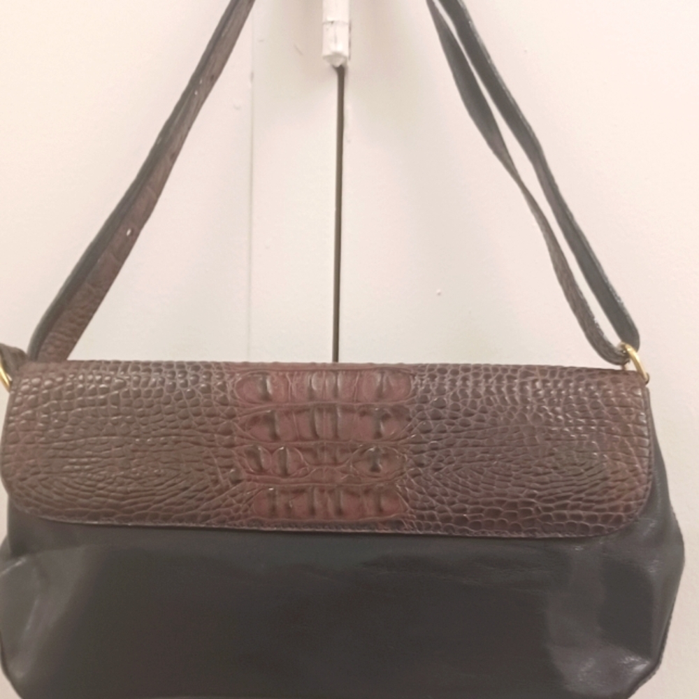 Brahmin black &brown small crossbody adjustable women handbag